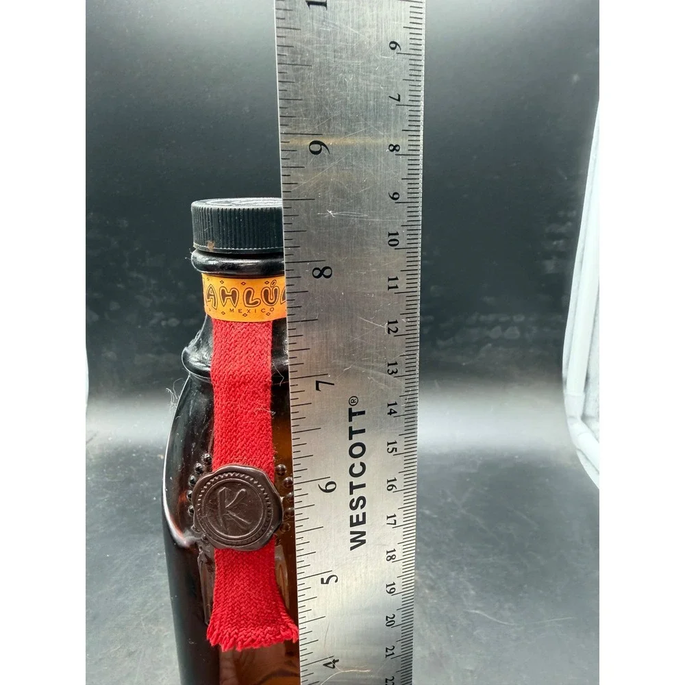 Vintage Kahlua Mexico Amber Glass Bottle Red Ribbon Faux Wax Seal Collectible